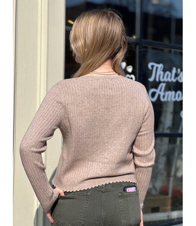 Apricot Ribbed Scallop Cardigan - Stone