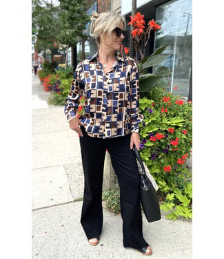 Astrid Geo Button-Up Blouse - Blue Geo
