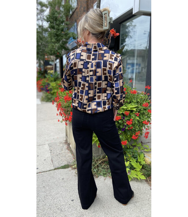 Astrid Geo Button-Up Blouse - Blue Geo