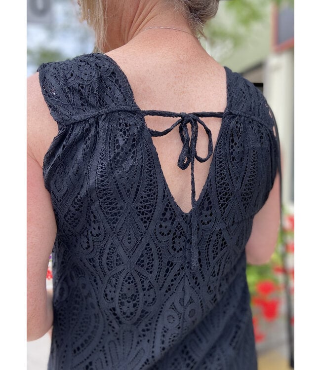 Astrid Mock Neck Tie-Up Knit Dress - Black