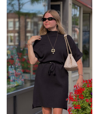 Astrid Mock Neck Tie-Up Knit Dress - Black