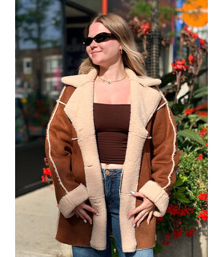 Cream Tekla Shearling Coat - Leather Brown