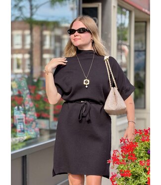 Astrid Mock Neck Tie-Up Knit Dress - Black