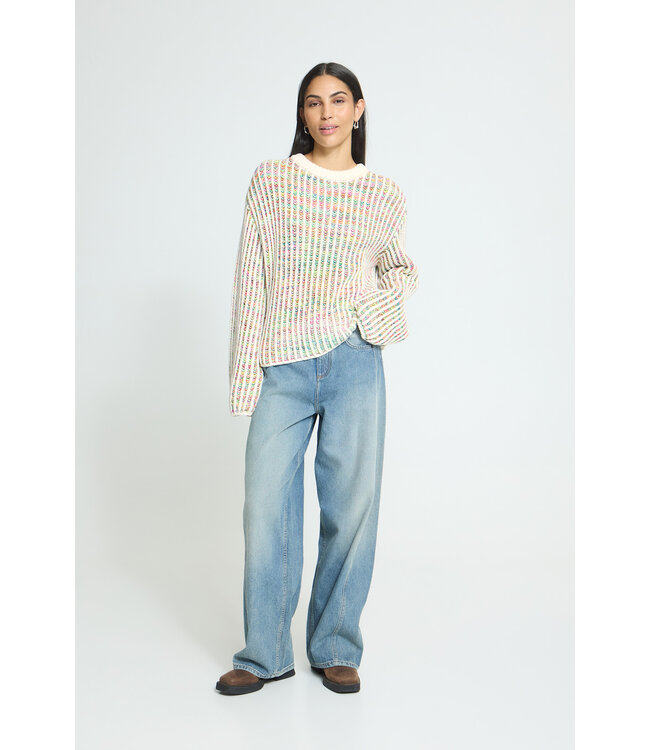 ICHI Anila Knit Sweater - Cloud Dancer W/ Multicolour