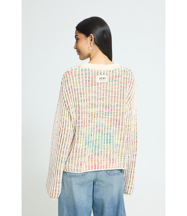 ICHI Anila Knit Sweater - Cloud Dancer W/ Multicolour