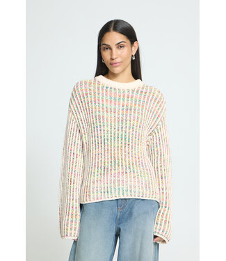 ICHI Anila Knit Sweater - Cloud Dancer W/ Multicolour