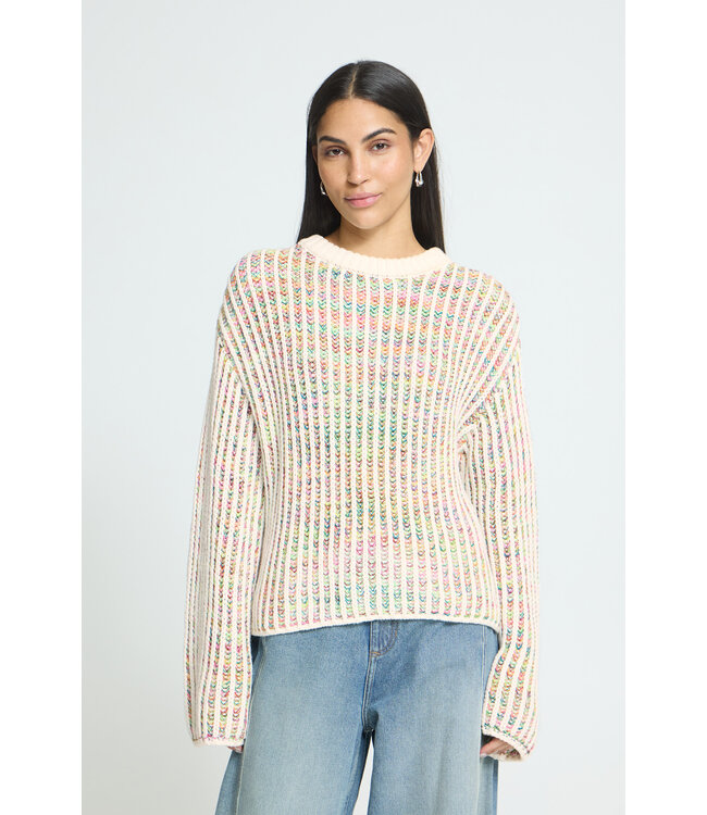 ICHI Anila Knit Sweater - Cloud Dancer W/ Multicolour