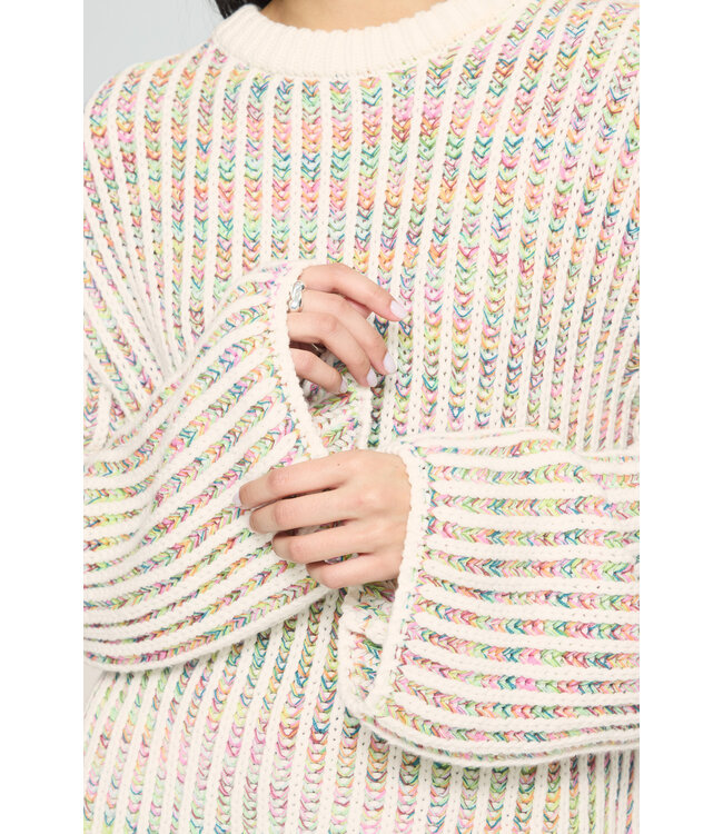 ICHI Anila Knit Sweater - Cloud Dancer W/ Multicolour