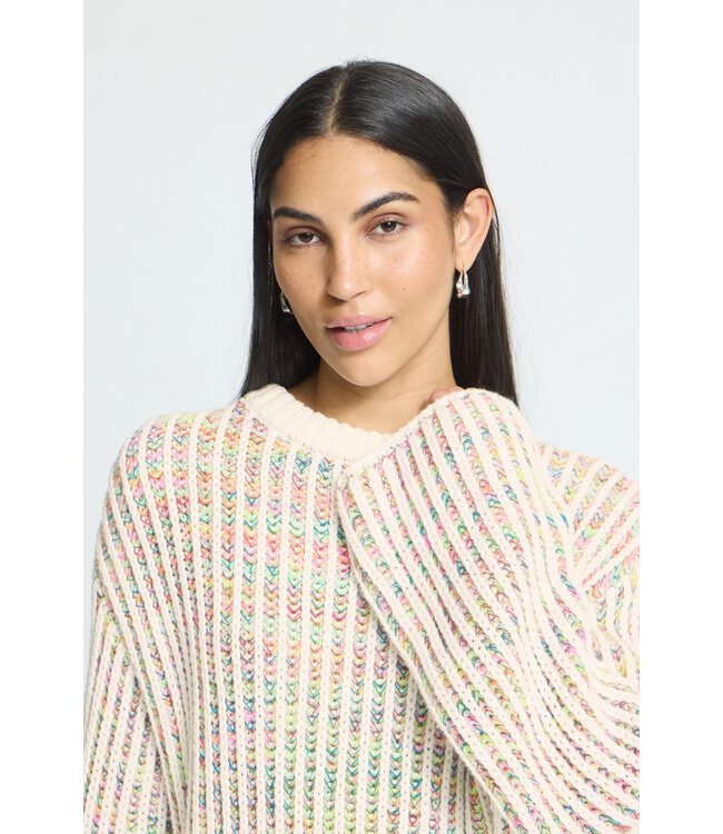 ICHI Anila Knit Sweater - Cloud Dancer W/ Multicolour
