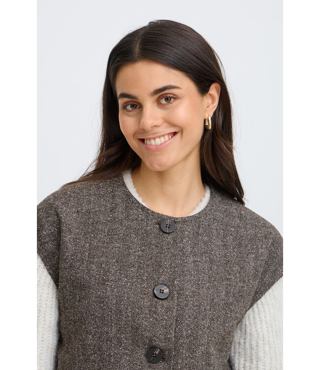 Fransa Vea Vest - Hot Fudge Herringbone