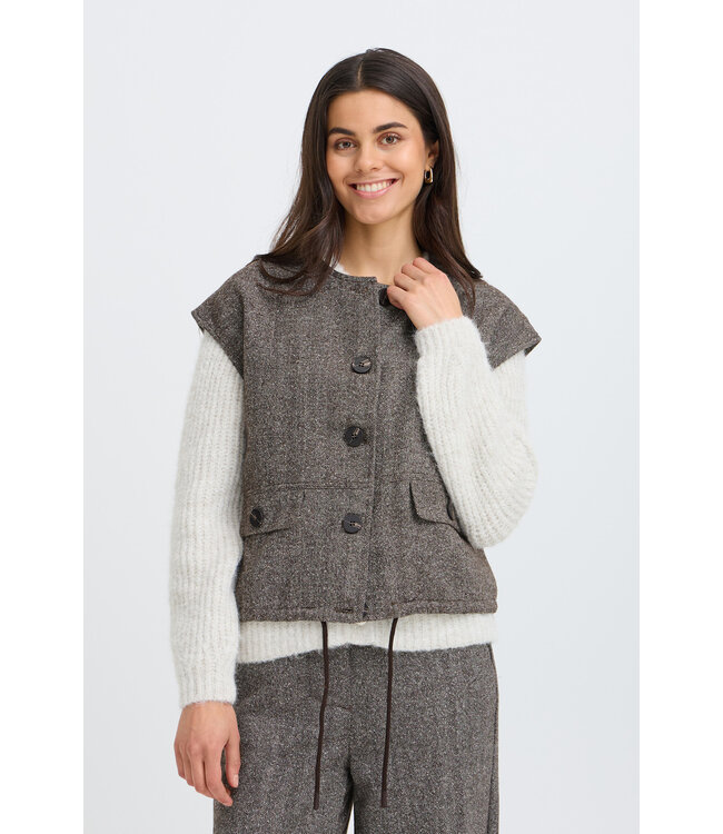 Fransa Vea Vest - Hot Fudge Herringbone