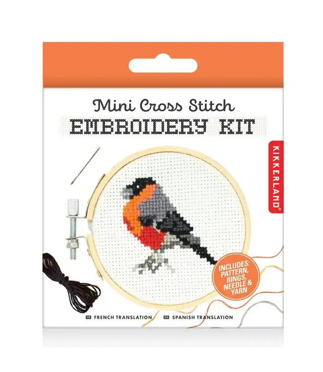 Kikkerland Design Inc. Mini Cross Stitch Embroidery Kit - Robin