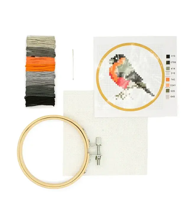 Kikkerland Design Inc. Mini Cross Stitch Embroidery Kit - Robin