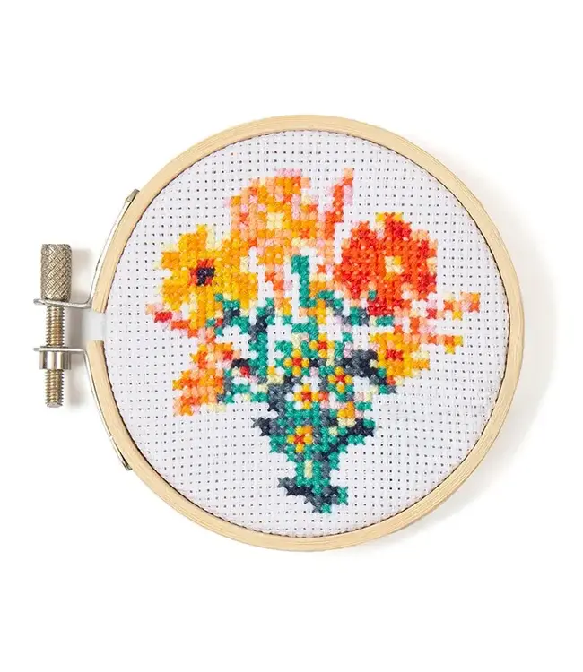Kikkerland Design Inc. Mini Cross Stitch Embroidery Kit - Flowers
