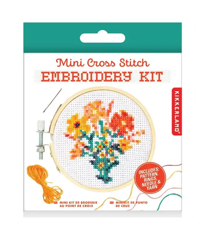 Kikkerland Design Inc. Mini Cross Stitch Embroidery Kit - Flowers