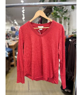 Mododoc Waffle Mix V-Neck Long Sleeve - Rust Flare