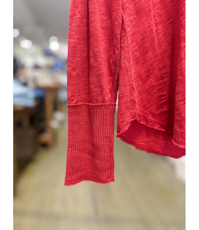 Mododoc Waffle Mix V-Neck Long Sleeve - Rust Flare
