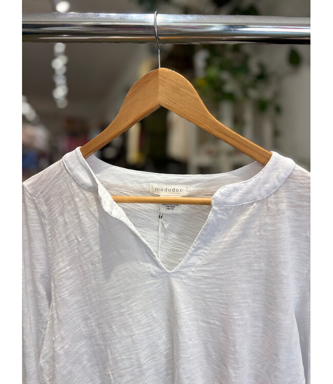Mododoc Split Mandarin Long Sleeve - White