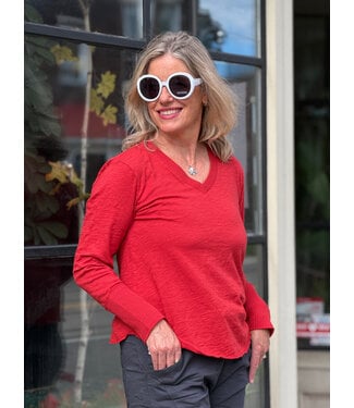 Mododoc Waffle Mix V-Neck Long Sleeve - Rust Flare