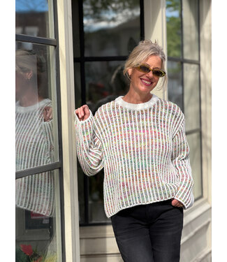 ICHI Anila Knit Sweater - Cloud Dancer W/ Multicolour