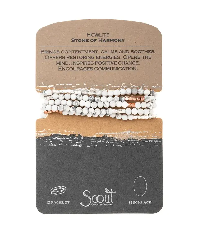 Scout Duo Wrap Bracelet and Necklace - Howlite / Rose Gold / Silver