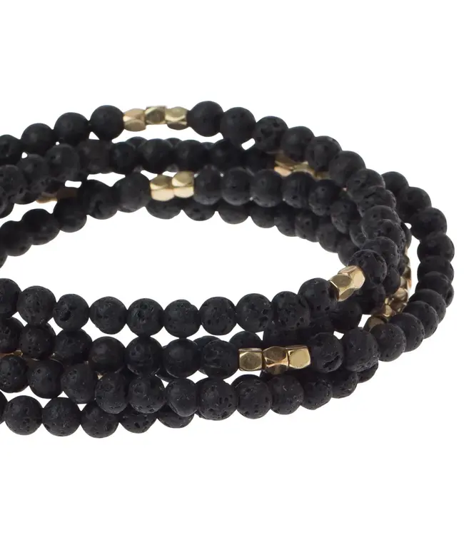 Scout Duo Wrap Bracelet and Necklace - Lava Stone / Gold
