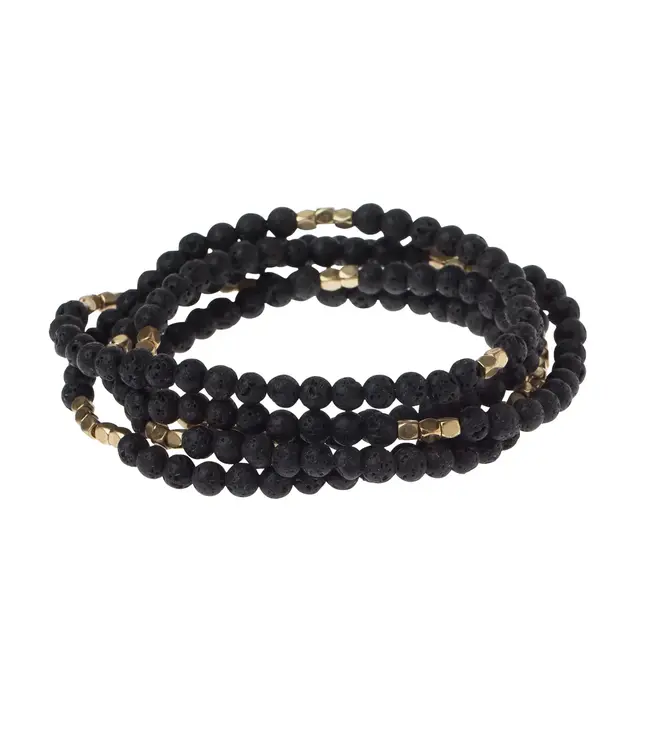 Scout Duo Wrap Bracelet and Necklace - Lava Stone / Gold