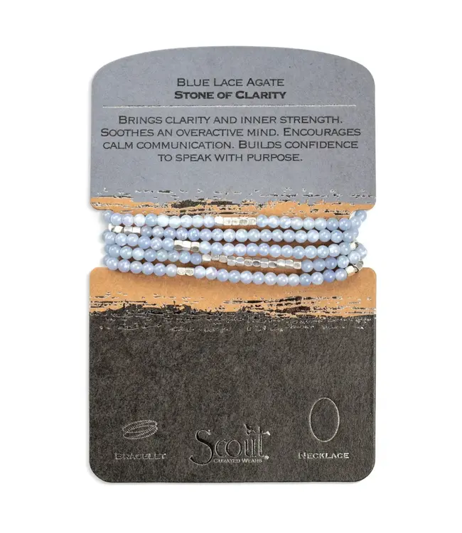 Scout Duo Wrap Bracelet and Necklace - Blue Lace Agate / Silver