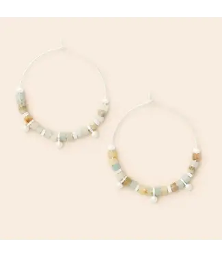 Scout Stone Disc Hoop Earrings - Amazonite / Silver