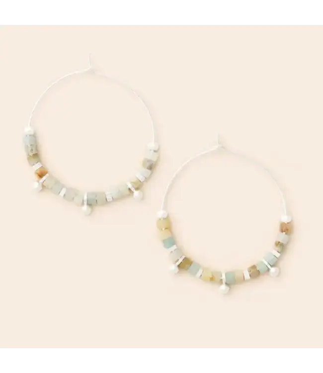 Scout Stone Disc Hoop Earrings - Amazonite / Silver