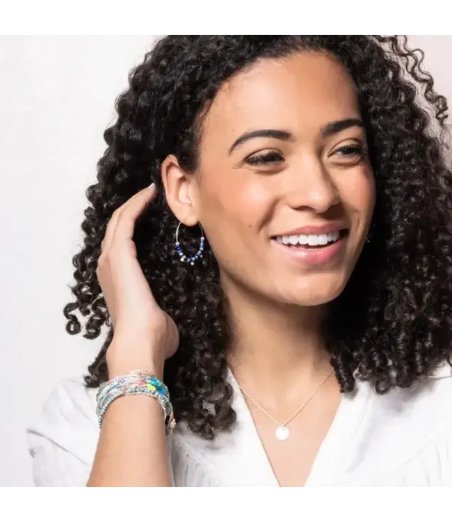 Scout Stone Disc Hoop Earrings - Lapis / Silver