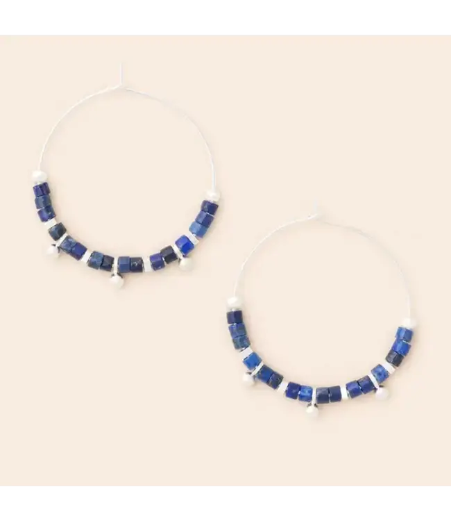 Scout Stone Disc Hoop Earrings - Lapis / Silver