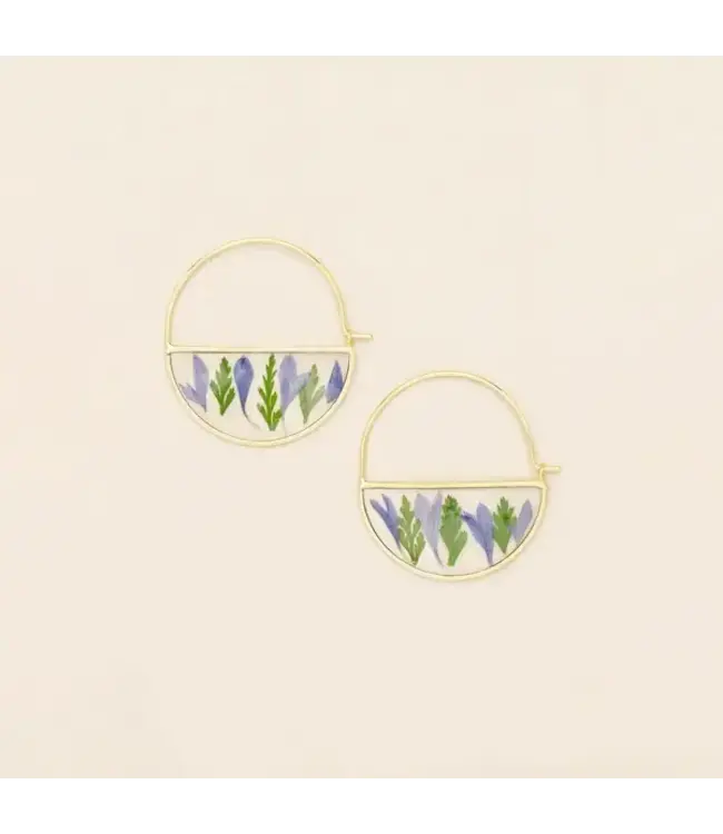 Scout Pressed Flower Hoop Earring - Purple Cornflower / Gold