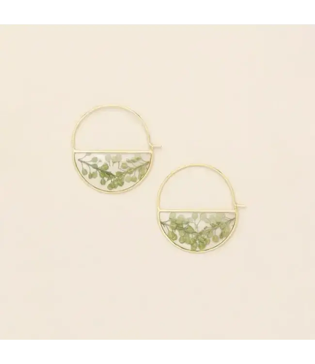 Scout Pressed Flower Hoop Earring-Green Peppergrass/Gold