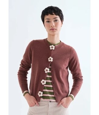 Compania Fantastica Flower Button Cardigan - Brown