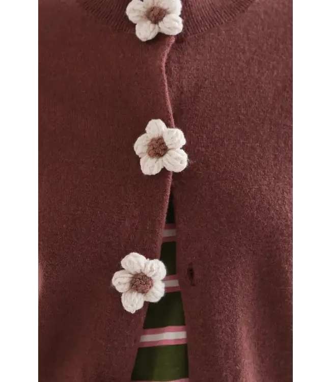 Compania Fantastica Flower Button Cardigan - Brown
