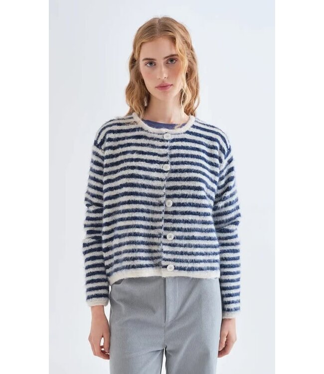 Compania Fantastica Fuzzy Stripe Cardigan - Blue Stripes