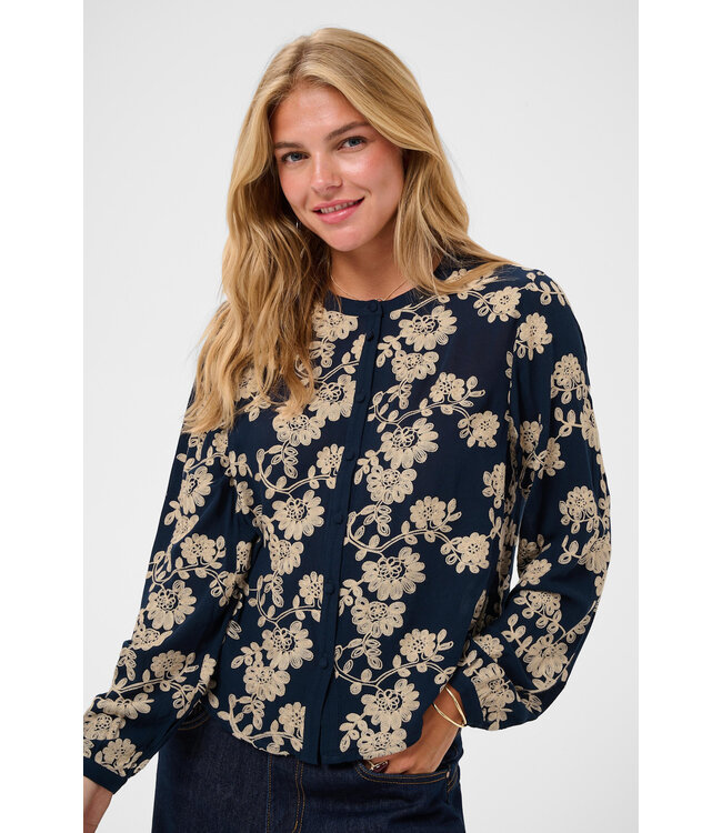 Cream CRRuby Blouse - Navy w/ Oatmeal Flower