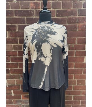 Point Zero Floral Mesh Top - Beige / Black