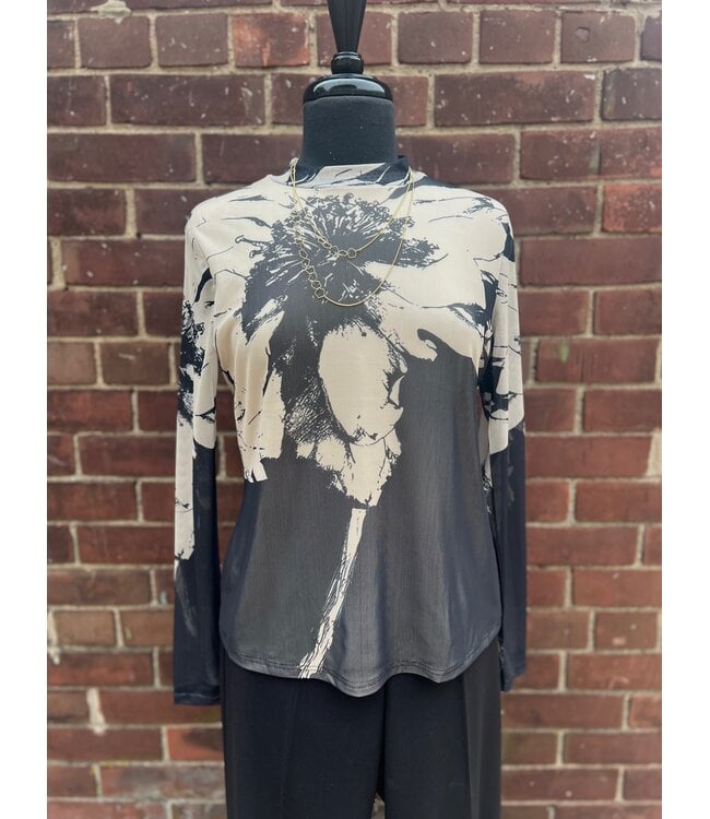 Point Zero Floral Mesh Top - Beige / Black