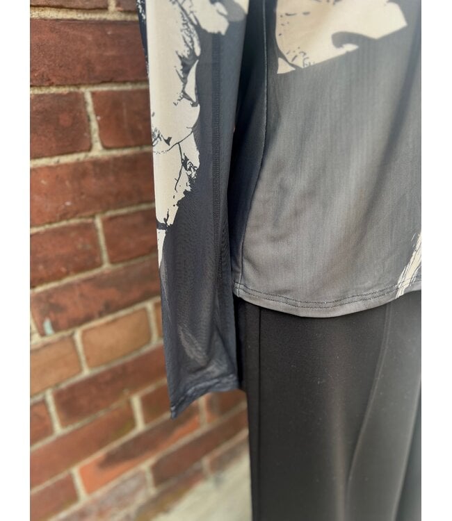 Point Zero Floral Mesh Top - Beige / Black
