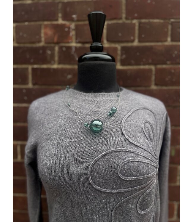 Point Zero Knit Dress w/Floral Applique - Charcoal