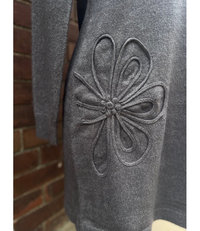 Point Zero Knit Dress w/Floral Applique - Charcoal