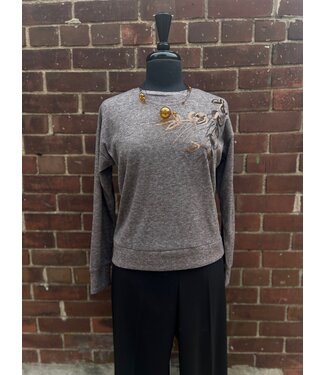 Point Zero Floral Sequin Pullover - Brown