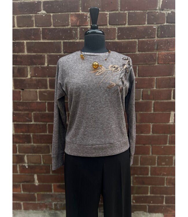 Point Zero Floral Sequin Pullover - Brown
