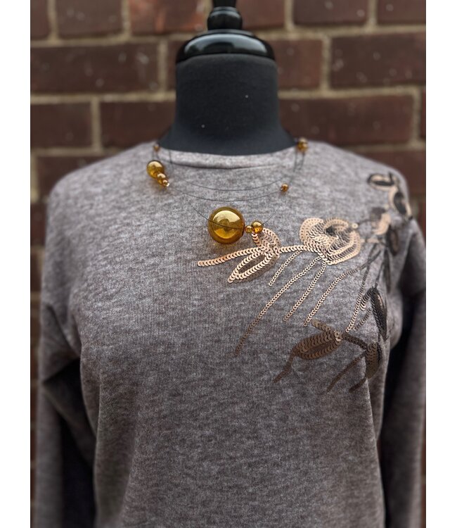 Point Zero Floral Sequin Pullover - Brown