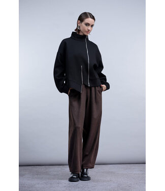 HAAKO Asymmetrical Double Zipper Sweater - Black