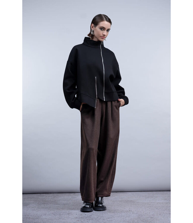 HAAKO Asymmetrical Double Zipper Sweater - Black