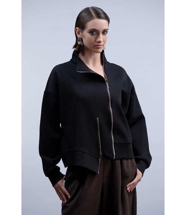 HAAKO Asymmetrical Double Zipper Sweater - Black