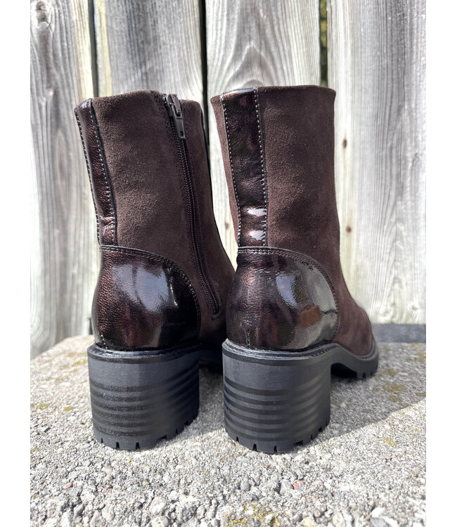 Bos&Co Ingrid Suede/Patent Ankle Boot - Brown